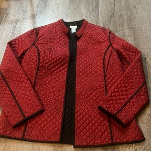 Chico's size 1 Quilted Jacket coat Red with Black Piping open face elegant